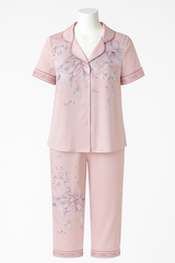 Bộ lụa Satin pijama quần dài áo cộc hoạ tiết cao cấp