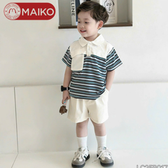 Set Bộ cộc tay Polo kẻ túi hộp Bé Trai LC25B017