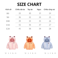 Áo phao nhũ mũ gấu Bé trai - Bé gái 80/120