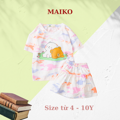 Bộ cotton vải loang chân váy Bé gái từ 15-30kg