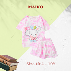 Bộ cotton vải loang chân váy Bé gái từ 15-30kg