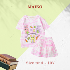 Bộ cotton vải loang chân váy Bé gái từ 15-30kg