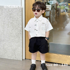 Set sơ mi trắng hoạ tiết oto, vũ trụ 80/140
