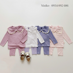 Bộ cotton 4 chiều cổ nơ Bé gái size 80-120