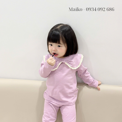 Bộ cotton 4 chiều cổ nơ Bé gái size 80-120