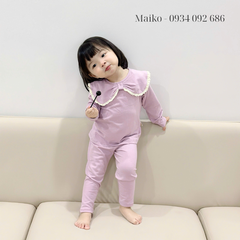 Bộ cotton 4 chiều cổ nơ Bé gái size 80-120