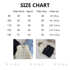 Áo gile phao trơn quả trám Bé trai/Bé gái từ 1-5 Tuổi