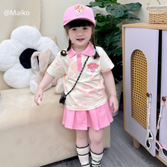 SET CHÂN VÁY XẾP LY + ÁO POLO KÈM MŨ SIZE 90-150