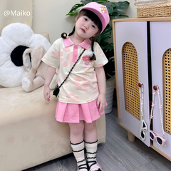 SET CHÂN VÁY XẾP LY + ÁO POLO KÈM MŨ SIZE 90-150