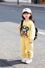 Bộ dài tay bo gấu in Mickey Bé trai/Bé gái sz 110-150