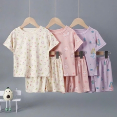 BỘ CỘC TAY COTTON 4 CHIỀU IN TRÀN BÉ GÁI 4-14 TUỔI 
