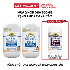 Combo Nature's Way 2 Hộp Burst DHA 300mg Triple Strength và 1 Hộp Kids Smart Bursts Liquid Algae Calcium With Magnesium + Zinc