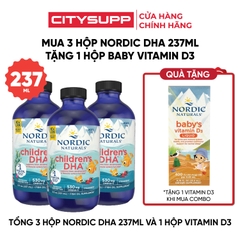 Combo 3 Hộp Nordic Naturals Children's DHA 237ml, 1 Hộp Baby's Vitamin D3 22.5ml