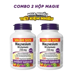 Combo 2 Hũ Webber Naturals Magnesium Bisglycinate 200mg (120 viên)