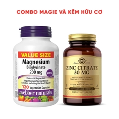 Combo Webber Magnesium Bisglycinate và Solgar Zinc Citrate 30mg