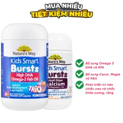Combo Nature's Way Kids Smart Bursts Liquid Algae Calcium With Magnesium + Zinc và Omega-3 Fish Oil Trio