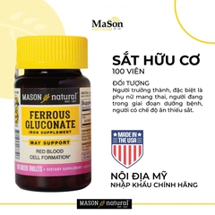 Viên uống sắt hữu cơ Mỹ, Mason Natural Ferrous Gluconate, 100 viên