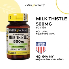 Viên uống Mason Natural Milk Thistle 500mg hỗ trợ giải độc bảo vệ sức khỏe gan, 60 viên