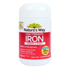 Viên Uống Bổ Sung Sắt Hữu Cơ Nature’s Way High Strength Iron, Vitamin C Và B12 (30 Viên)