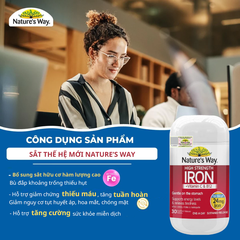 Viên Uống Bổ Sung Sắt Hữu Cơ Nature’s Way High Strength Iron, Vitamin C Và B12 (30 Viên)