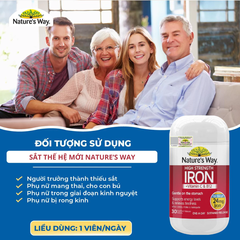 Viên Uống Bổ Sung Sắt Hữu Cơ Nature’s Way High Strength Iron, Vitamin C Và B12 (30 Viên)