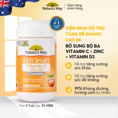Nature’s Way Kids Smart Vitamin C+ZinC+D3 Chewable Tablets 75 Viên