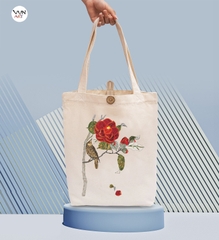 Túi Tote vải canvas họa tiết Hoa & Chim