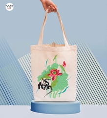 Túi Tote vải canvas Hoa sen và chữ Nhẫn