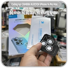 Kính cường lực camera Kuzoom cho iPhone 14 Pro Max - viền trong suốt 3 mắt có khung tự dán - Hàng nhập khẩu