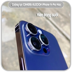 Kính cường lực camera Kuzoom cho iPhone 14 Pro Max - viền trong suốt 3 mắt có khung tự dán - Hàng nhập khẩu