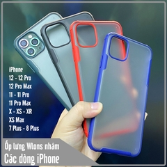 Ốp lưng chống sốc cho iPhone 12-12 Pro-12 Pro Max-11-11 Pro-11 Pro Max-X-XS-XR-XS Max-7Plus-8Plus nhám viền màu WLONS