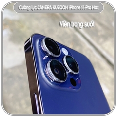 Kính cường lực camera Kuzoom cho iPhone 14 Pro Max - viền trong suốt 3 mắt có khung tự dán - Hàng nhập khẩu