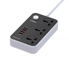 cắm điện đa năng LDNiO SC3412, 3 lỗ cắm (2500W) + 4 USB 3A1C(38W), sạc nhanh PD & QC 3.0,dây 2m, đầu ghim EU 2 chấu tròn - Hàng nhập khẩu