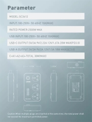 cắm điện đa năng LDNiO SC3412, 3 lỗ cắm (2500W) + 4 USB 3A1C(38W), sạc nhanh PD & QC 3.0,dây 2m, đầu ghim EU 2 chấu tròn - Hàng nhập khẩu