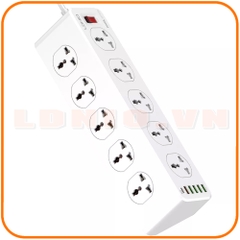 Ổ cắm điện LDNIO SC10610 100-250V, 10 lỗ cắm (2500W) + 5 USB-A & 1 USB-C (30W), sạc nhanh PD & QC 3.0, dây dài 200CM, đầu ghim EU 2 chấu tròn - Hàng nhập khẩu