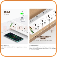Ổ cắm điện LDNIO SC10610 100-250V, 10 lỗ cắm (2500W) + 5 USB-A & 1 USB-C (30W), sạc nhanh PD & QC 3.0, dây dài 200CM, đầu ghim EU 2 chấu tròn - Hàng nhập khẩu