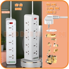 Ổ cắm điện LDNIO SC10610 100-250V, 10 lỗ cắm (2500W) + 5 USB-A & 1 USB-C (30W), sạc nhanh PD & QC 3.0, dây dài 200CM, đầu ghim EU 2 chấu tròn - Hàng nhập khẩu