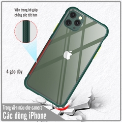 Ốp lưng cho iPhone 12 - 12 Pro - 12 Pro Max / 11 - 11 Pro - 11 Pro Max / X - XS - XR - XS Max / 7 Plus - 8 Plus trong viền màu che camera 4 Góc chống sốc