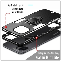 Ốp lưng cho Xiaomi Mi 11 Lite 4G - 5G iRON MAN IRING Nhựa PC cứng viền dẻo chống sốc