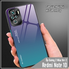 Ốp lưng cho Xiaomi Redmi Note 10 4G - Redmi Note 10S gương cứng 2 màu Gradient Ver 2 , viền TPU dẻo đen