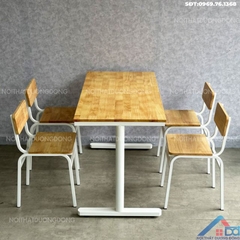Bộ bàn ghế nhà hàng khung sắt gỗ cao su -BGCF 16