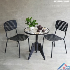 Bộ bàn ghế cafe tròn gạch men chân sắt -BGCF 29