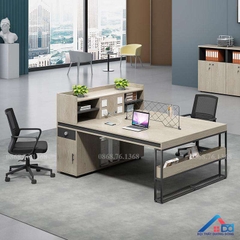 Cụm bàn làm việc 2 người có tủ phụ, bàn chân sắt ngăn kéo - CB 45