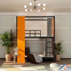 Giường tầng sắt homstay ốp gỗ -GT 31