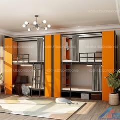 Giường tầng sắt homstay ốp gỗ -GT 31
