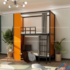 Giường tầng sắt homstay ốp gỗ -GT 31