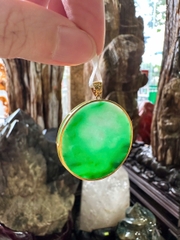 Thẻ Vô Sự Bài Hình Tròn Ngọc Phỉ Thúy Móc Vàng 18K Viên Mãn Bình An, Phú Quý Trường Tồn