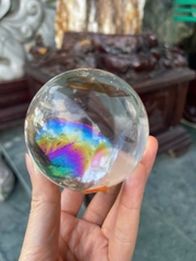 Quả Cầu Thạch Anh Trắng Trong Cao Cấp 500gram Băng Tâm Tinh Khiết, Hỏa Quang Kỳ Diệu