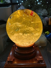 Quả Cầu Thạch Anh Vàng 15cm Hoàng Kim Chiêu Tài, Phú Quý Vinh Hoa