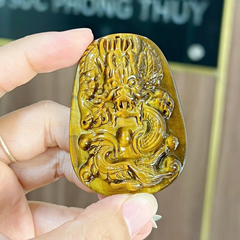 Mặt Dây Chuyền Chạm Rồng Đá Mắt Hổ Tặng Kèm Dây Đeo Sang Trọng